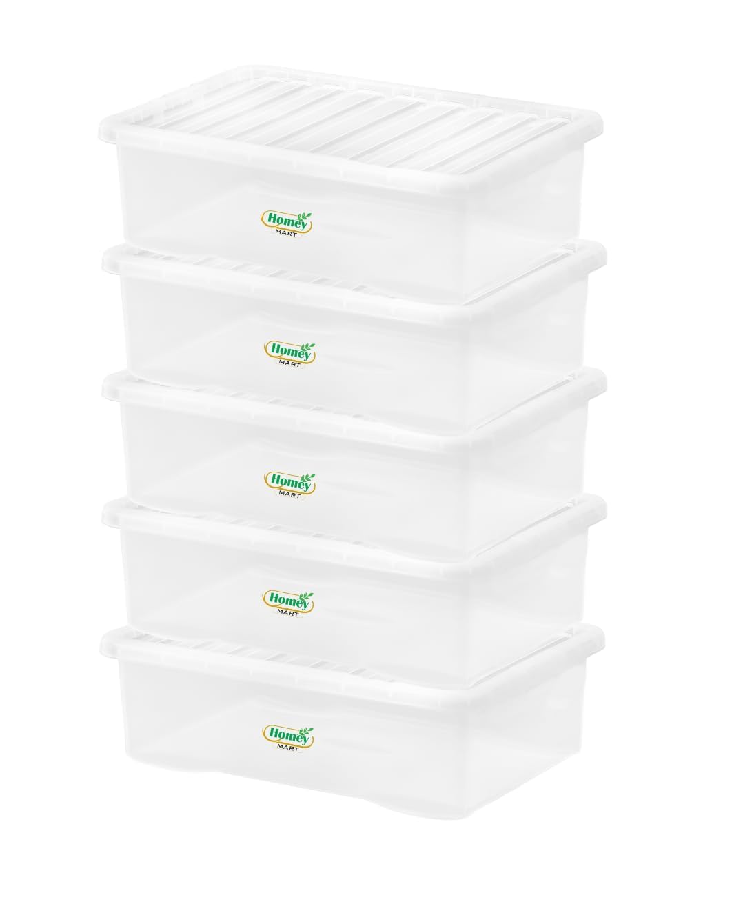 Homey Mart Clear Plastic Storage Boxes Crystal 32L Box & Lid Home Office Stackable Nestable - Pack Of 5