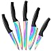 SiliSlick Messerset, 5 Scharfe Küchenmesser als Set zum Kochen, Hochwertige Klingen aus Edelstahl, Titanbeschichtung mit Regenbogeneffekt, Ergonomische Griffe, Schwarzer Griff