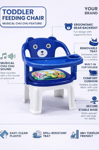 Image of MY LITTLE TOWN Kids Feeding Chair| Musical Chu Chu Chair| Baby Chair| 4-36 Months| Baby Chair| Portable| Booster seat (Blue with Blue)