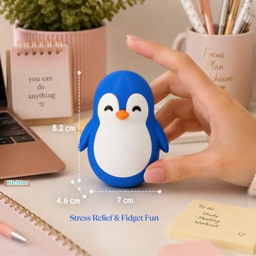 Image of Roly Poly Penguin Wobbler | Cute Self-Righting Penguin Desk Toy | Stress Relief Fidget Toy | Mini Penguin Collectible | Office Desk Decor & Gift (Mystic Blue, 1 pc)