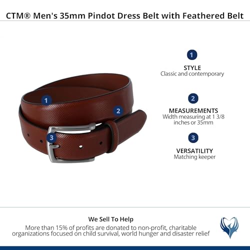 CTM Men's 35mm Pindot Dress Belt with Feathered Belt2