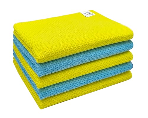 Image of SOFTSPUN Microfiber Waffle Weave Cloths, 40x60 Cms 5 Piece Towel Set 400 GSM Multicolor! Multipurpose Highly Absorbent LintStreak Free Wash Cloth for Home Kitchen Window Stainless Steel.