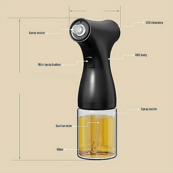 Image of Oil Dispenser for Kitchen Oil Spray Bottle | Rechargeable Olive Oil Sprayer for Air Fryer, BBQ, Baking, Roasting | 200Ml Spritzer Dispenser Portable Mister Gadgets for Bbq Salad Baking (1 Pcs)