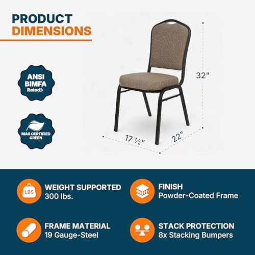 OEF Furnishings OEF9300F Series Silhouette Back Upholstered Stackable Banquet Chairs Premium Commercial Seating (2 Pack, Fabric, Natural Taupe, Black Santex Frame) by OEF Furnishings - Used condition - Image 4