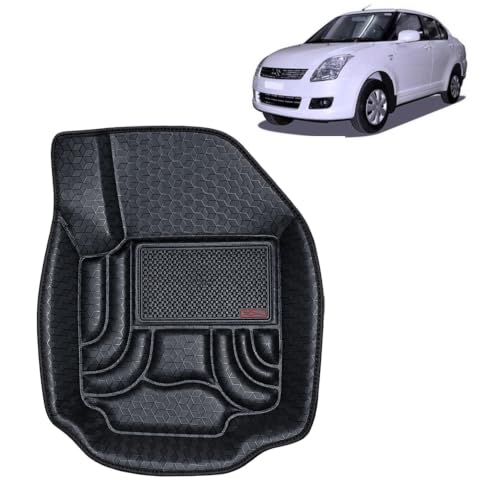 Image of OTO2EYE Car Floor Mat 4.5D Compatible for Maruti Suzuki Swift Dzire (2012 to 2017) All Model, 100% Waterproof Tray Shape, Set of 3 Pieces, Top Notch PVC 4.5D Foot Mats, Washable, 1 Year Warranty
