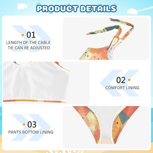KLL Cute Cat Cartoon Illustration Girls' Two Piece Bikini Set Beach Swimsuits Swimming Suits Adjustable Shoulder Strap4