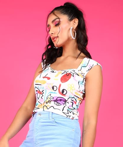 Image of POPWINGS Casual Crush Design Sweetheart Neck Sleeveless Tops for Women || Stylish Western Tops for Women || Summer Women Top