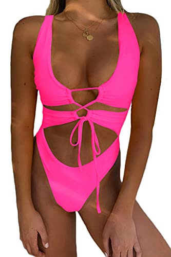 CHYRII Women's Sexy Cutout Lace Up Backless High Cut One Piece Swimsuit Monokini