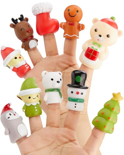 AQKILO Christmas Finger Puppet Set, Christmas Puppet Show Theater Props, Educational, Bath Toys