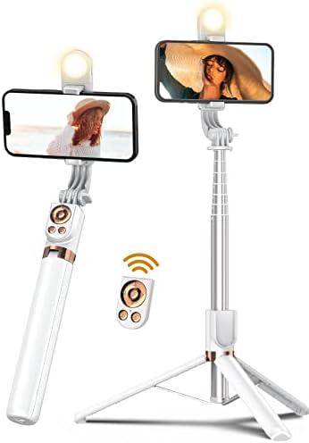55'' Selfie Stick Tripod with Wireless Remote, Extendable Cell Phone Tripod, Travel Tripod with LED Fill Light, for iPhone 14 13 12 pro Xs Max Xr X 8Plus 7, Android, Samsung Galaxy S22 S21 and More