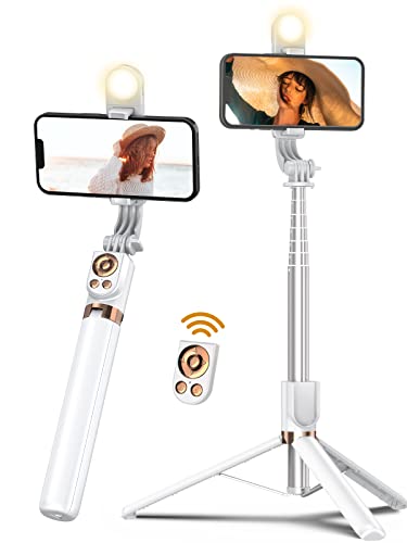 55'' Selfie Stick Tripod With Wireless Remote, Extendable Cell Phone Tripod, Travel Tripod With Led Fill Light, For Iphone 14 13 12 Pro Xs Max Xr X 8Plus 7, Android, Samsung Galaxy S22 S21 And More #TOP20