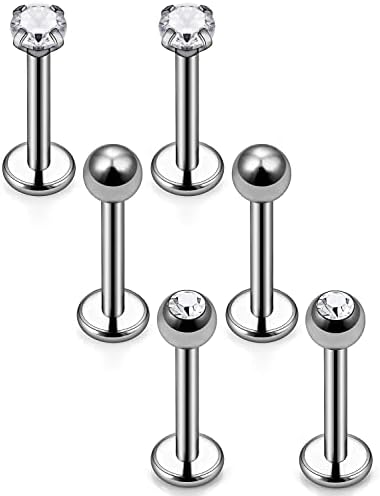 6 Orecchini Da Piercing In Acciaio Inox - Labret Stud Con CZ, Per Labbra, Naso, Orecchie - Foto 3