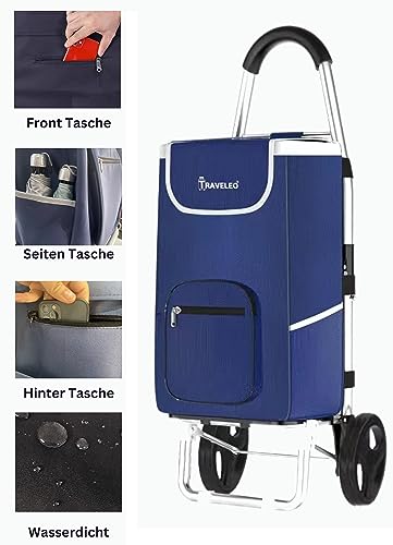56 L Einkauf Trolley Einkaufswagen Shopping Trolley Tasche Aluminium Stabil Blau – Bild 3