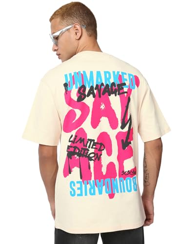 Image of Bewakoof Men's Graphic Print Oversized Fit T-Shirt
