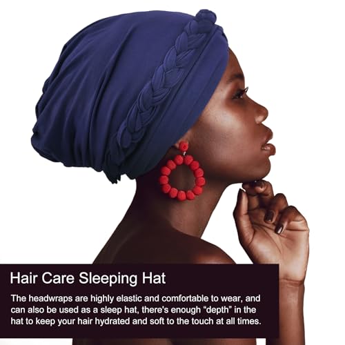 Image of DRESHOW Turban Pre-Tied Twisted Hat Thread African Head Wraps for Black Women Chemo Cancer Cap Braid Hair Cover