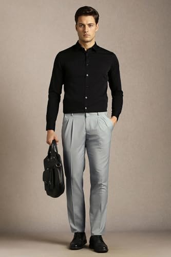 Image of Louis Philippe Men's Regular Fit Fashionable Pleated Trouser Work Ready Solid Formal Trouser