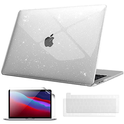 FINTIE Coque Compatible avec MacBook Pro 13 Pouces M2 / M1 (2022-2016) A2338/A2289/A2251/A2159/A1989/A1706, Etui Fin Housse Dure avec Film de Clavier & Protection d'écran, Transparent Paillette