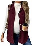 MakeMeChic Women's Maternity Vest Jacket Corduroy Sleeveless Button Down Jackets Blazer Burgundy Medium