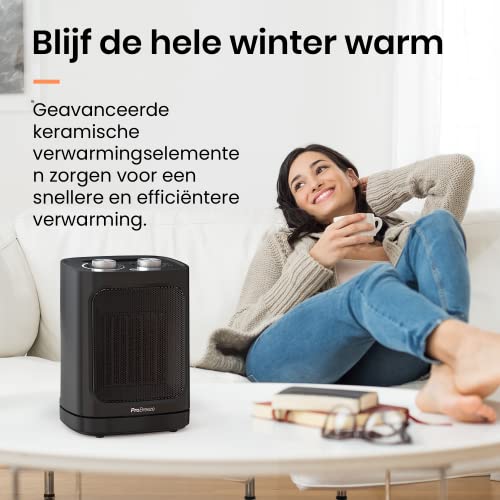 Pro Breeze 1800W Mini Keramische Ventilatorkachel - Ruimteverwarmer met automatische Oscillatie en 2 Warmteinstellingen en alleen ventilatorstand, Mobiele Verwarming - Zwart - Afbeelding 7