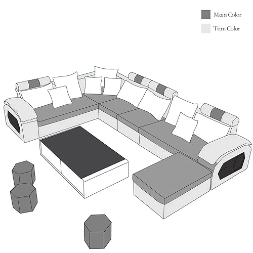 Image of Torque - Silvester 12 Seater Sofa Set for Living Room (Right Side, Lime Green & White) | Interchangeable U Shape Sectional Sofa with Puffy and Stool for Guest Room