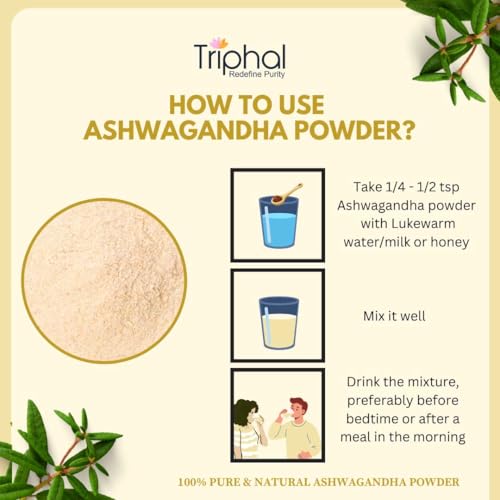 TRIPHAL Ashwagandha Powder (100g) | Organic Ayurvedic Herb For Stress, Anxiety & Strength | Non GMO | Natural and Pure | Preservative Free