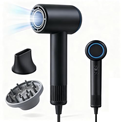 Asciugacapelli Ionico-500 Milioni di Ioni Negativi Anticrespo,Phon Capelli Professionale 150.000 RPM Motore Ultra Veloce con Diffusore,4 Regolazioni Temperatura per Asciugatura Rapida
