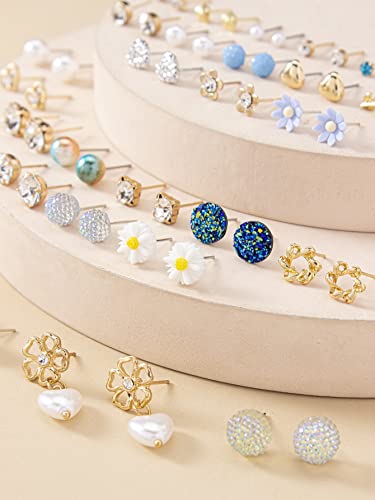 Image of Shining Diva Fashion 30 Pairs Combo Set Stylish Crystal Pearl Earrings for Women and Girls
