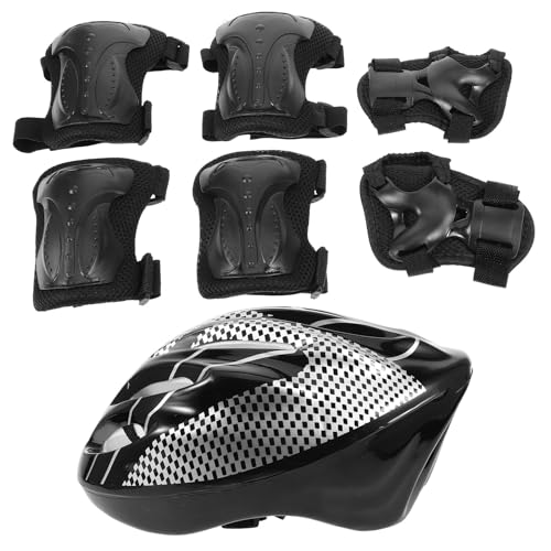 Mikinona Ensemble de Protections pour Adulte Skateboard et Roller Casque Noir Coudières et Genouillères Réglables Équipement de Protection pour Patinage et Trottinette Coussinets