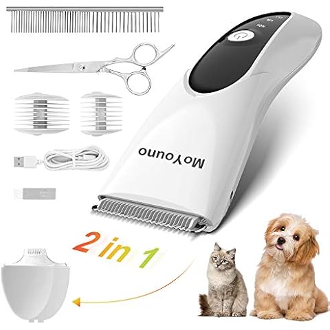 MoYouno Dog Clippers for Grooming Pet Hair Trimmer for Cats Rabbits Low Noise, 2 in 1 Rechargeable Clipper Cat Hair Shaver for Thick Coat Small Areas, Professional Cordless Electric Hair Cutting Kit Cover