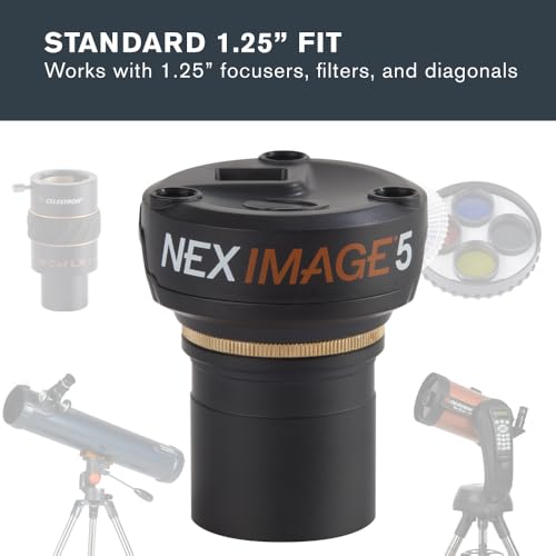 Image of Celestron - NexImage 5 Solar System Imager - 5MP CMOS Sensor (MT9P031) - Beginner Camera for Lunar & Planetary Astrophotography - High-Resolution Color Imaging, USB 2.0