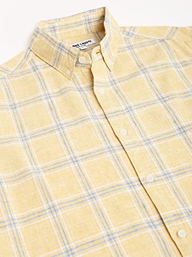Image of Dennis Lingo Men's Checkered Slim Fit Cotton Linen Casual Shirt with Button-Down Collar & Full Sleeves