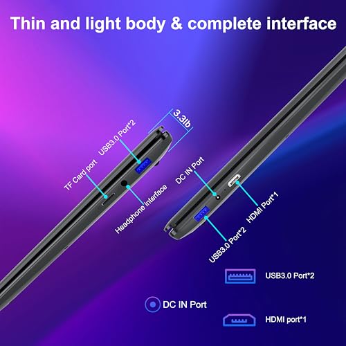 PINSTONE 15,6 inch laptop â 16 GB RAM 512 GB SSD, Quad Core N95 laptop, Touch ID, WiFi, BT4.2, toetsenbordachtergrondverlichting, geschikt voor studenten/bedrijven - Afbeelding 7