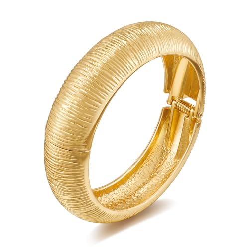 Image of LILIE&WHITE Bangle Gold Plated Textured Bangle Bracelet – Stylish Hinged Design, Lightweight and Elegant Accessory for Women, Suitable for Everyday and Formal Looks