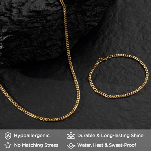 NORBU Stainless Steel Cuban Link Chain and Bracelet Set for Men, Chains 3.5mm/5mm/7mm Width, Bracelet 7 1/2" and 8" Length, No Tarnish & Durable Mens Jewelry - Image 3