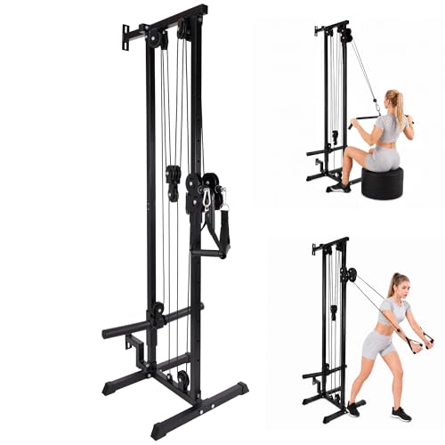 Fitvids Wall Mount Cable Station Steel Construction 17-Position Dual Pulley Cable Crossover for High/Low Pulls LAT Pulldown & Tricep Rope Space-Saving Home Gym 400lb Load