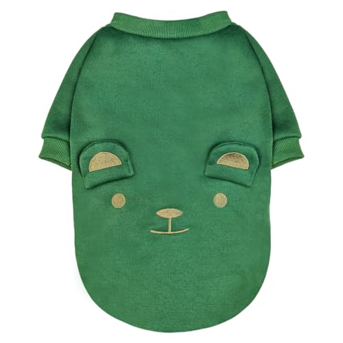 Image of Green Cute Dog Sweater Soft Winter Clothes for Small Dogs, L | Classic Green Knit Pullover, Fall Winter Outfit, Elastic Cuffs, Holiday Party Matching, Machine Washable Sweatshirt for Pets