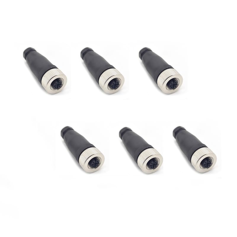 10Pcs M12 5 Pin Female Connector, Straight Field Assembly Wireable Adapter 12mm A Code Industrial Circular Connector IP67 Waterproof Sensor for PG7 Cable Unshiled 60V 4A AC/DC for Electric Bicycles