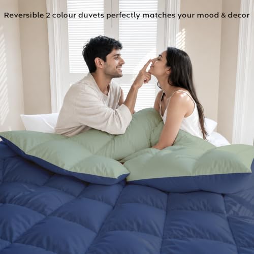 Image of AYKA Reversible Comforter 220 GSM Microfiber Reversible AC Comforter /Blanket for Winter /Quilt /Dohar /Duvets for King Size Blanket /Comforter Double Bed (Olive & Navyblue, 60 * 90 inch)