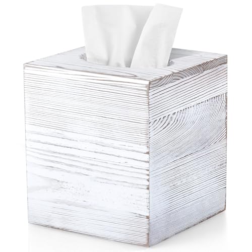 Cubierta cuadrada para caja de pañuelos de madera, soporte de caja de pañuelos de madera para mesitas de noche, baño, oficina, cubierta decorativa blanca para caja de pañuelos