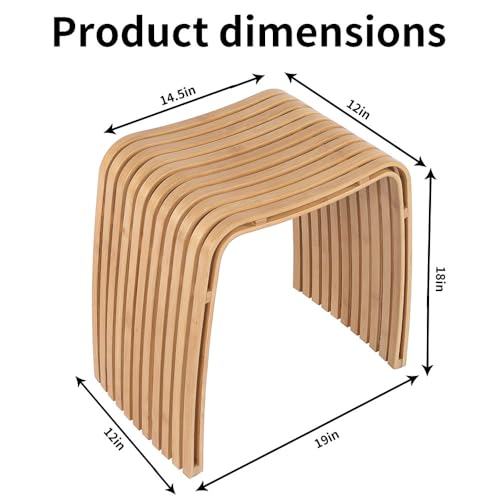 WYRXFF Bamboo Stool, Unique Curved Bathroom Stool, No Assembly Vanity Shoe Changing Stool, For Living Room Study Bedroomdining chair
