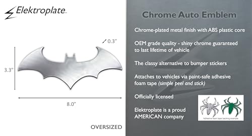 Image of Elektroplate Officially Licensed Batman Oversized Chrome-Plated DC Comics Superhero Emblem for Cars, Trucks, and All Auto | Universal Fit at 8 inch x 3.3 inch | Weatherproof
