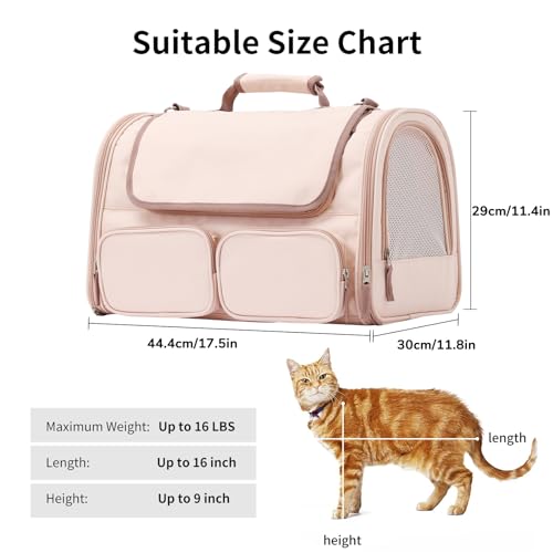 FUKUMARU Transportbox Katze, Faltbare Katzentransportbox,Transportbox für Katzen/Hund bis 22kg, Pink