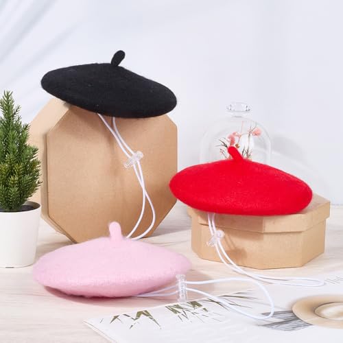 GORGECRAFT Katzen Baskenmütze Hut Hund Beanie Stirnband Wolle Haustier Welpen Französisch Künstler Beanie Baskenmütze Mini Caps Kleiner Hund Kopfschmuck Dekor Kostüm Haarschmuck für Party Cosplay