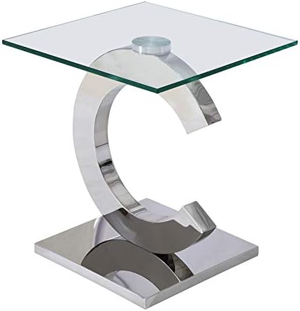 Silver Glass Side Table | Modern Occasional Living Room Coffee End Table | Small Metal 50 x 50 cm Lamp Plant Bedside Tables | Channel by Modern Furniture Direct