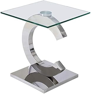 Silver Glass Side Table | Modern Occasional Living Room Coffee End Table | Small Metal 50 x 50 cm Lamp Plant Bedside Tables | Channel by Modern Furniture Direct