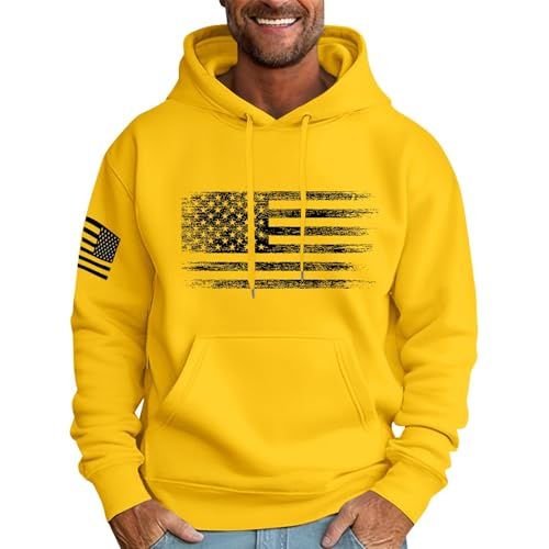 Men's Patriotic Hoodies USA Flag Print Hoodie Big and Tall Patriotic Graphic Long Sleeve Sweatshirt with Kangro Pocket