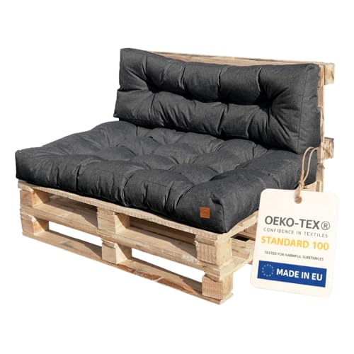 Bielik Pallet Cushion 120 x 80 Set for Pallet Furniture | Waterproof Euro Pallet Seat Cushion | Pallet Sofa Complete Consists of 2 Parts in Colour: (Dark Grey/Anthracite)