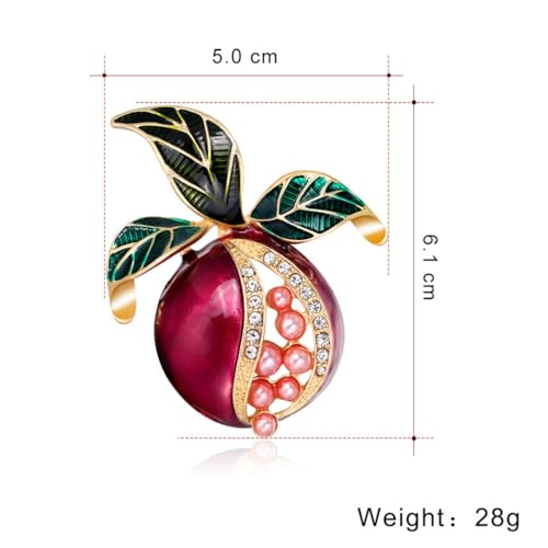 Image of Pearl Pomegranate Brooch - Colorful Oil Drop Rhinestone Pearl Pomegranate Pin, Stylish and Cute Red Fruit Enamel Lapel Pin, Women's Fashion Accessory