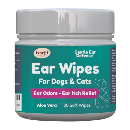 Benefit Pet Products Dog Ear Wipes – Ear Cleaner for Dogs to Prevent Infections, Itching & Odor – Aloe & Eucalyptus, Grooming Wipes – 100 Count