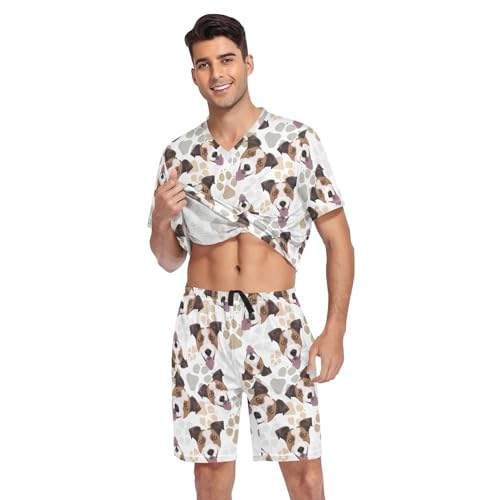 Men's Short Sleeve Pajama Set Jack Russell Terrier Dog Summer Pjs Set 2 Piece Loungewear Sleepwear with Pockets3
